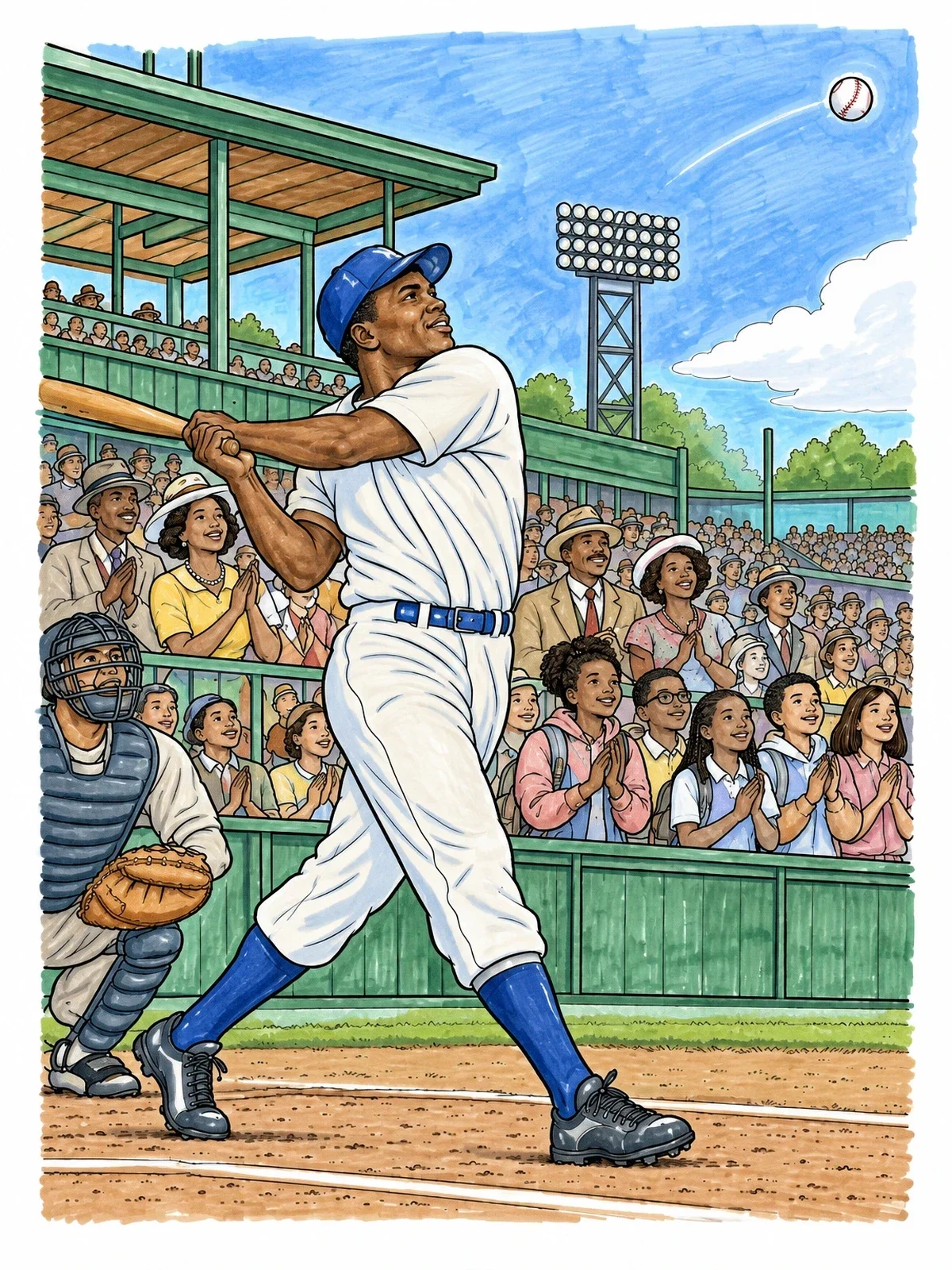Colored example of the Jackie Robinson Hitting A Baseball coloring page