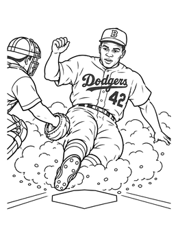 Free printable Jackie Robinson Sliding Into Home Plate coloring page