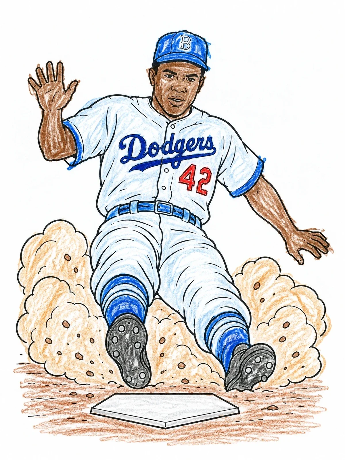 Colored example of the Jackie Robinson Sliding Into Home coloring page