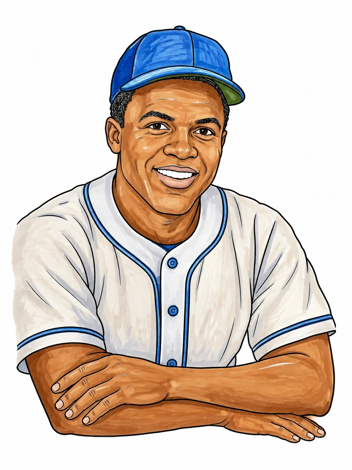 Colored example of the Jackie Robinson Smiling In Baseball Uniform coloring page