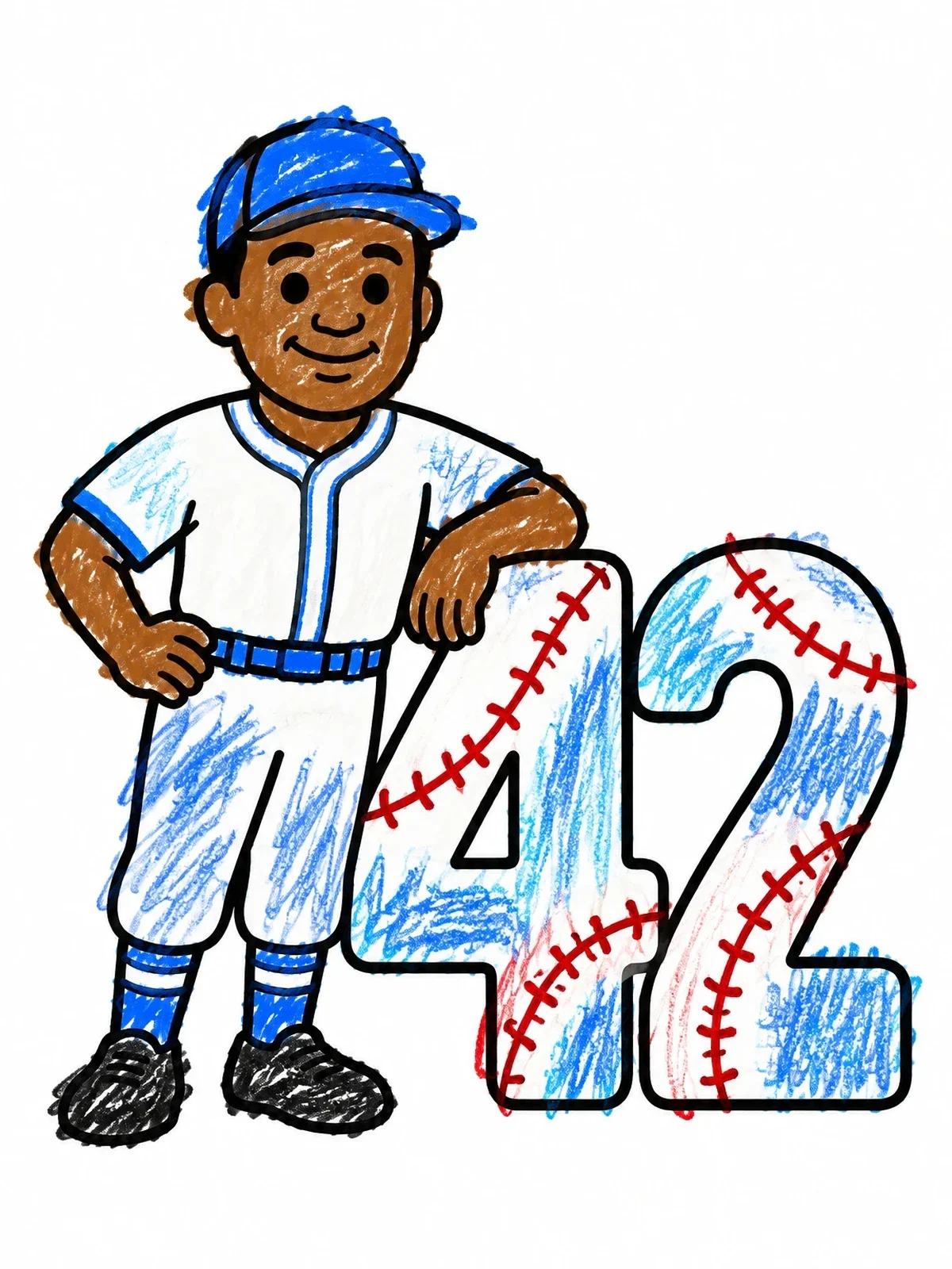Colored example of the Jackie Robinson Leaning On Number 42 coloring page