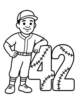 Free printable Jackie Robinson Leaning On Number 42 coloring page
