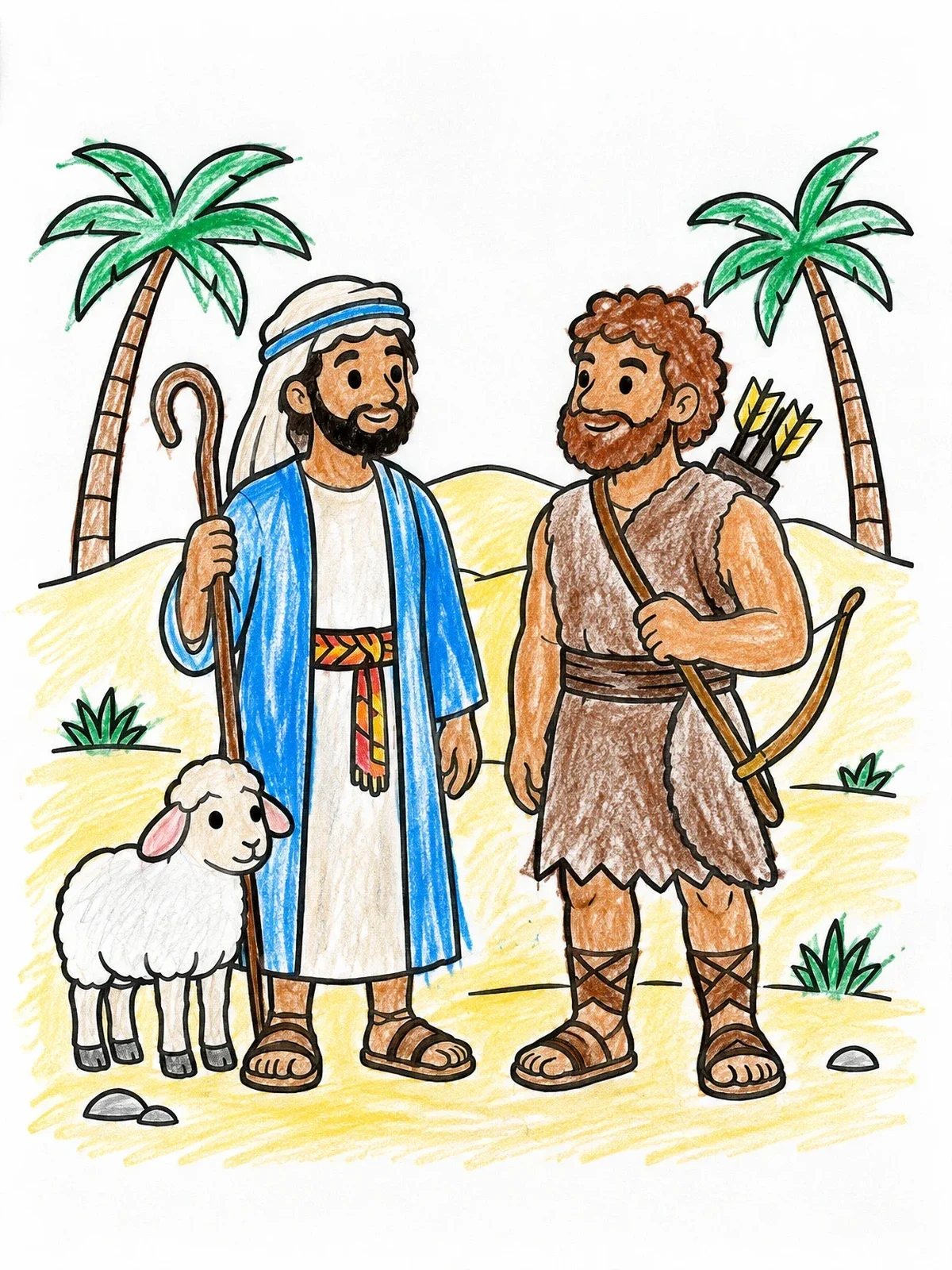 Colored example of the Jacob And Esau Meeting In Desert coloring page