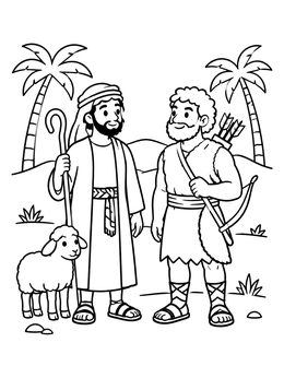 Free printable Jacob And Esau Meeting In Desert coloring page