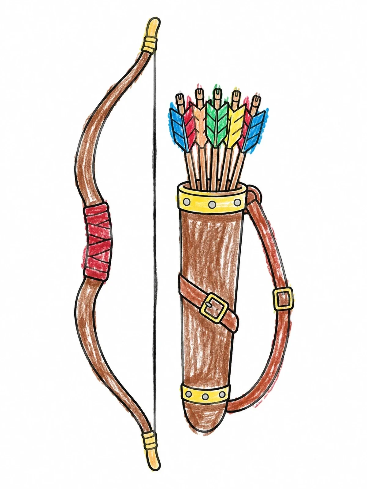 Colored example of the Hunter Bow And Arrow Quiver coloring page