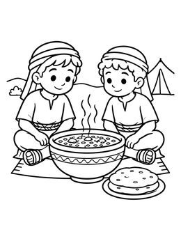 Free printable Jacob And Esau Sharing Lentil Stew coloring page
