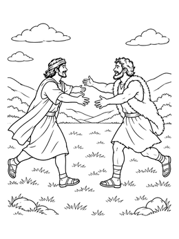 Brothers reunite warmly in this jacob and esau coloring page.
