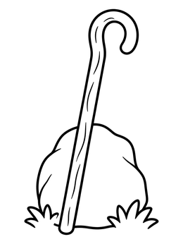 A simple jacob and esau coloring page showing a shepherd's crook resting against a stone.