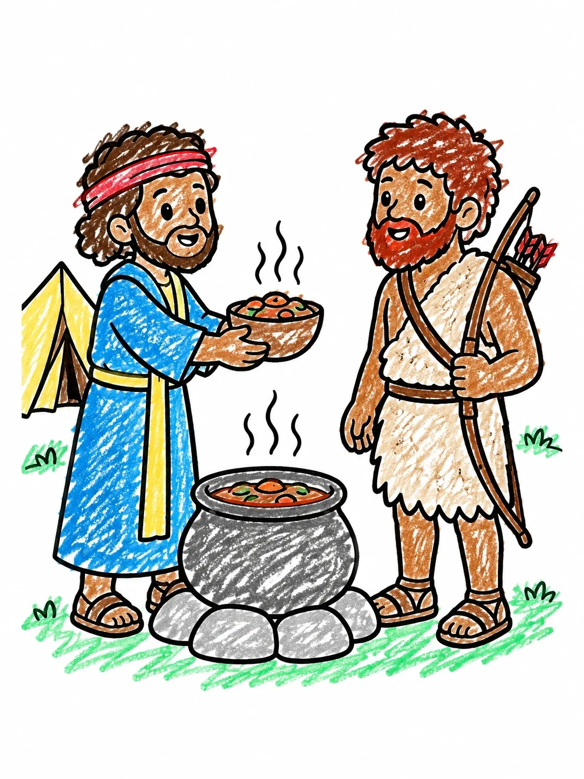 Colored example of the Jacob Offering Stew To Hunter Esau coloring page