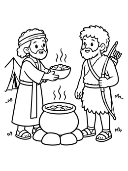 Free printable Jacob Offering Stew To Hunter Esau coloring page
