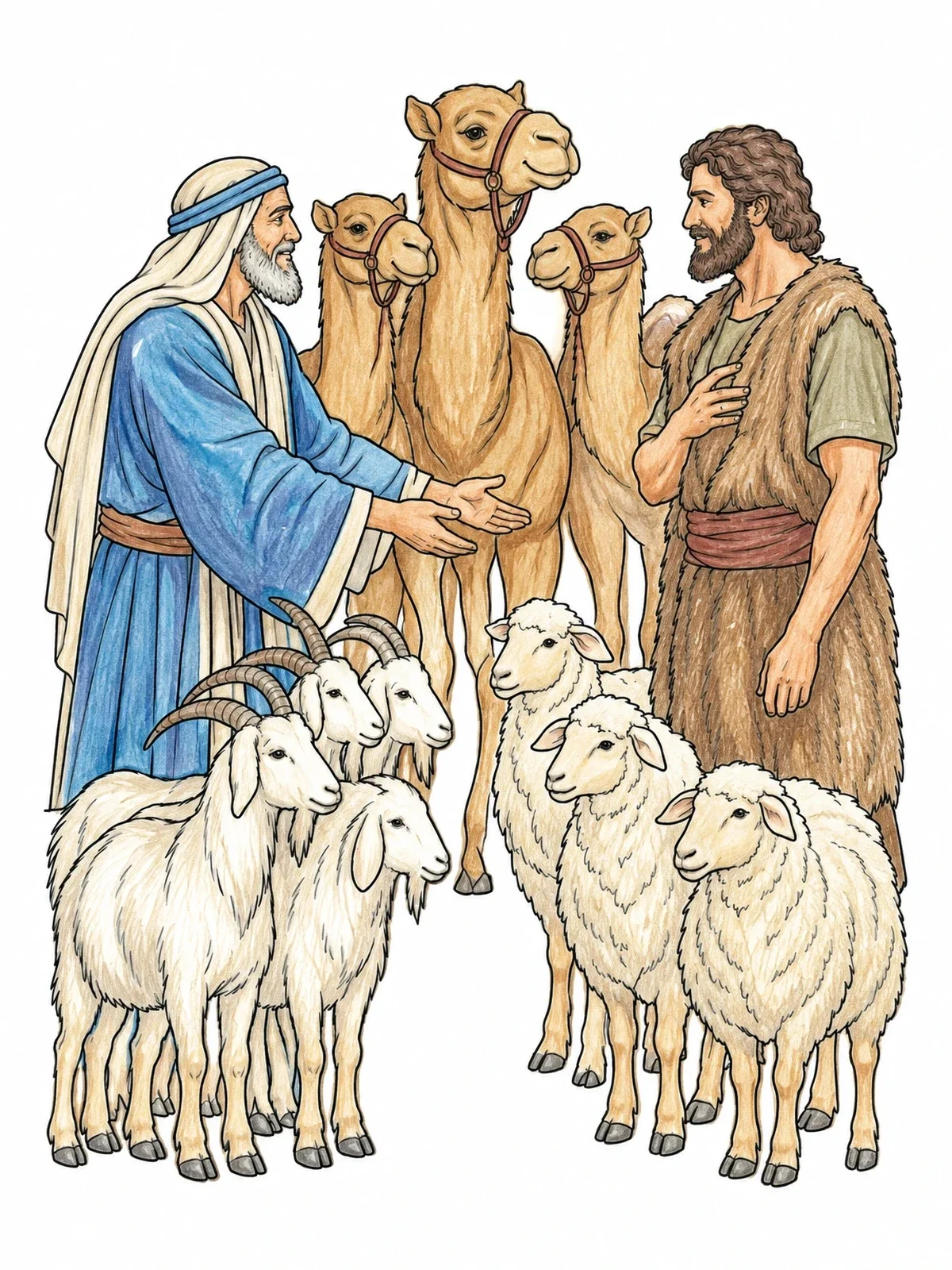 Colored example of the Jacob Presenting Livestock To Esau coloring page