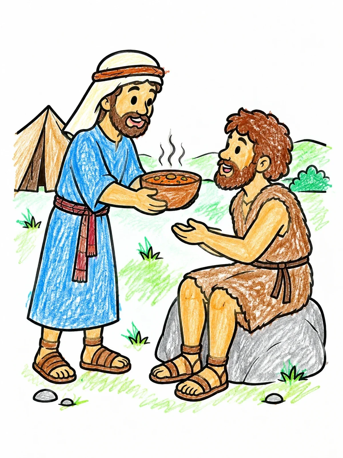 Colored example of the Jacob Sharing Stew With Esau coloring page