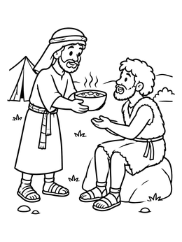 Free printable Jacob Sharing Stew With Esau coloring page