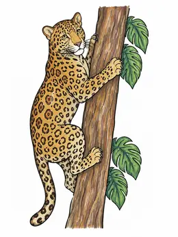 Jaguar Climbing A Tree Trunk Coloring Page