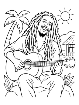 Free printable Smiling Musician With Acoustic Guitar coloring page