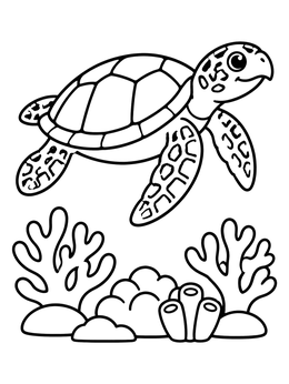 Free printable Sea Turtle Over Coral Reef coloring page