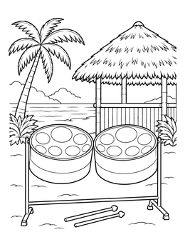 Free printable Steel Drums On Tropical Beach coloring page