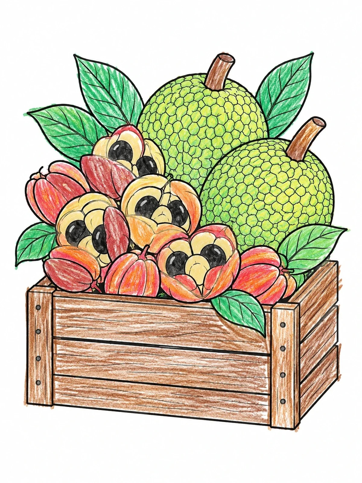 Colored example of the Jamaican Ackee And Breadfruit Crate coloring page