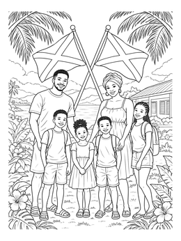 Free printable Jamaican Family With Flags coloring page