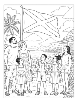 Free printable Family By The Jamaican Flag coloring page
