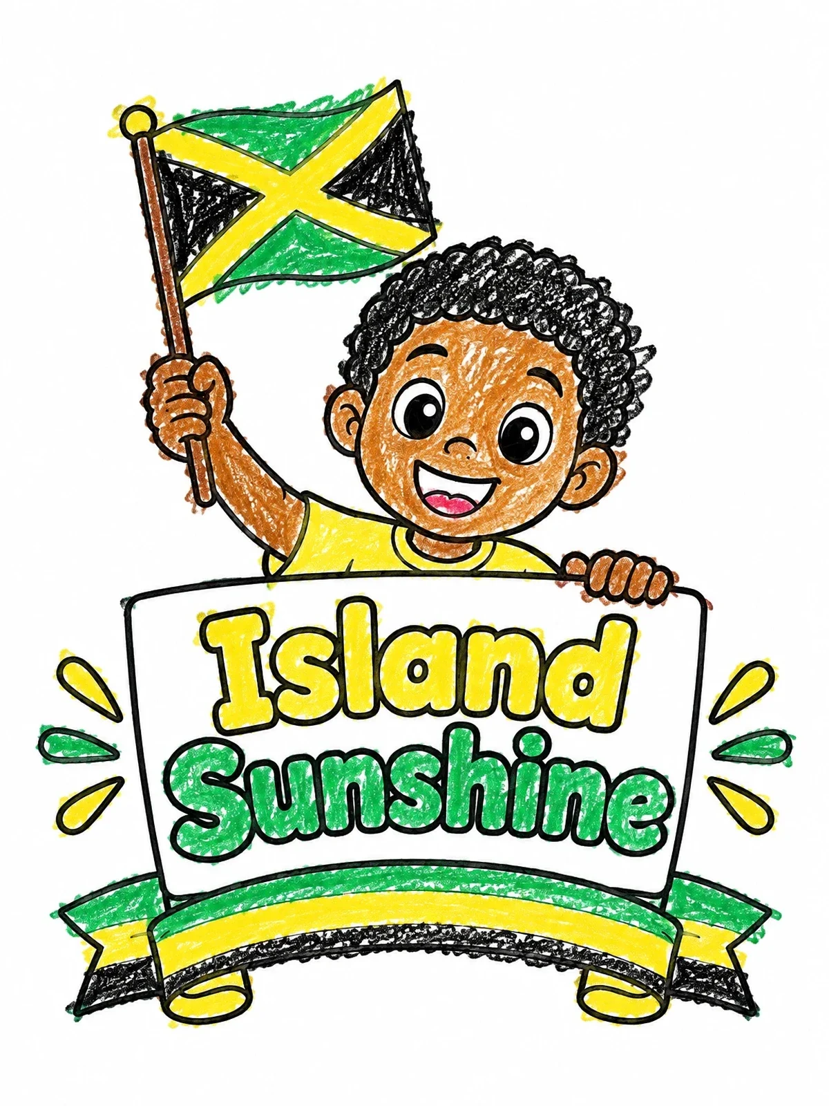 Colored example of the Boy Waving Jamaican Flag With Sign coloring page