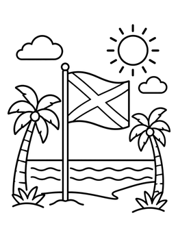 Free printable Jamaican Flag On Tropical Beach coloring page