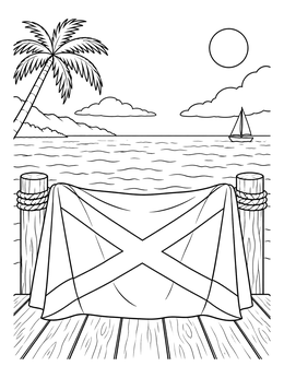 Free printable Jamaican Flag On Tropical Wooden Dock coloring page