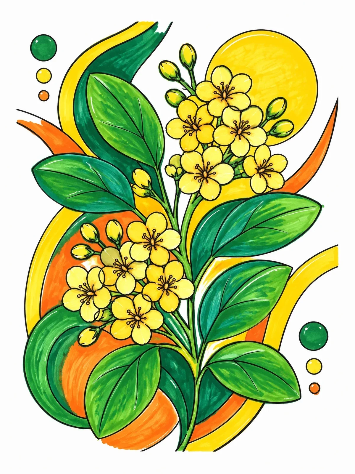 Colored example of the Jamaican Lignum Vitae Blossoms coloring page