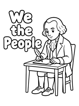 James Madison writing with a quill in this Constitution Day coloring page.