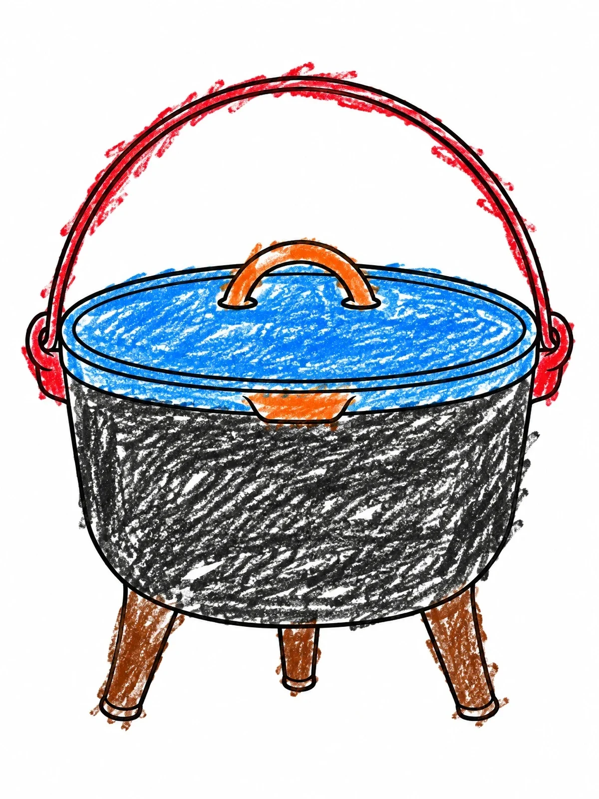 Colored example of the Colonial Cast Iron Cooking Pot coloring page