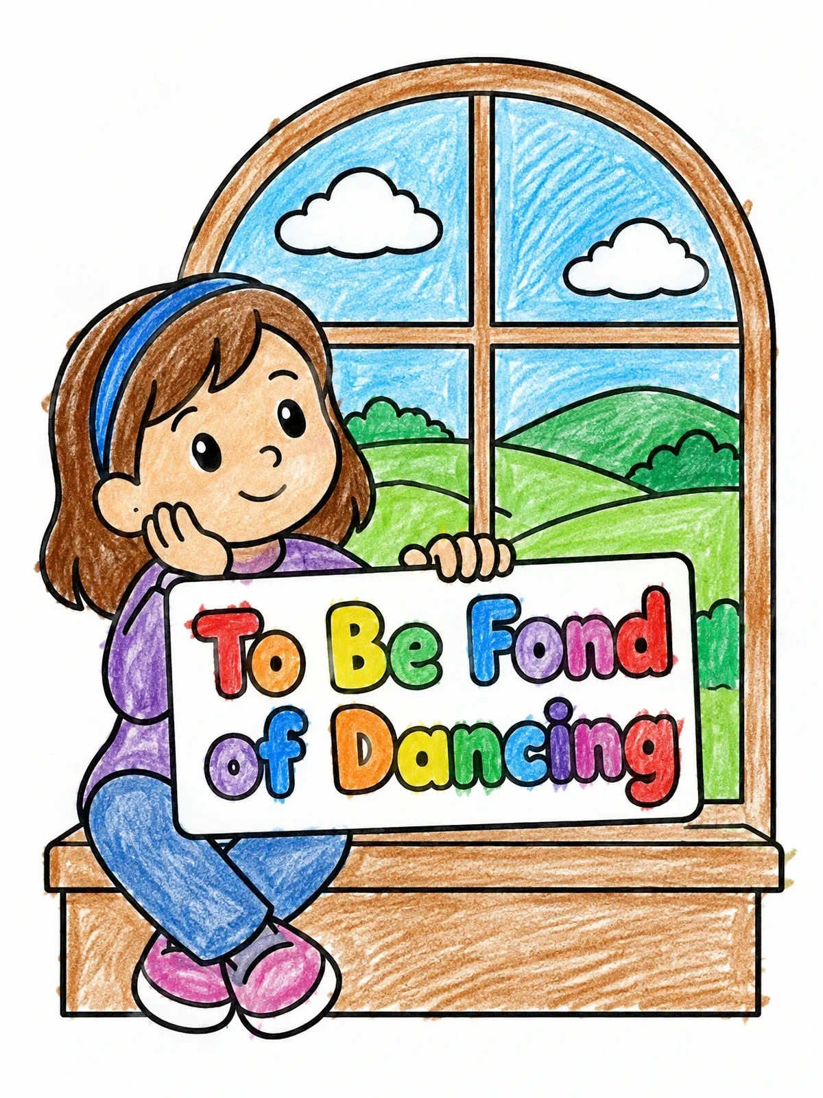 Colored example of the Girl Sitting By Arched Window coloring page
