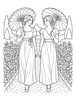 Free printable Regency Ladies In A Rose Garden coloring page