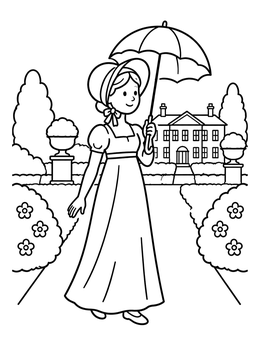 Free printable Regency Lady Walking In Garden coloring page