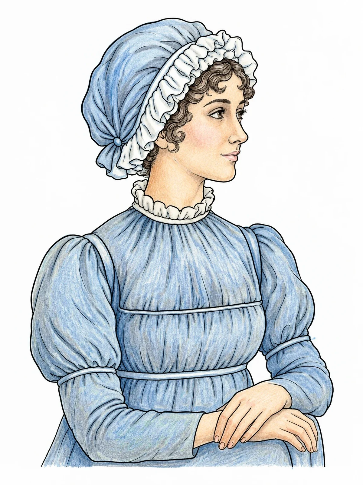 Colored example of the Regency Lady Portrait In Mob Cap coloring page