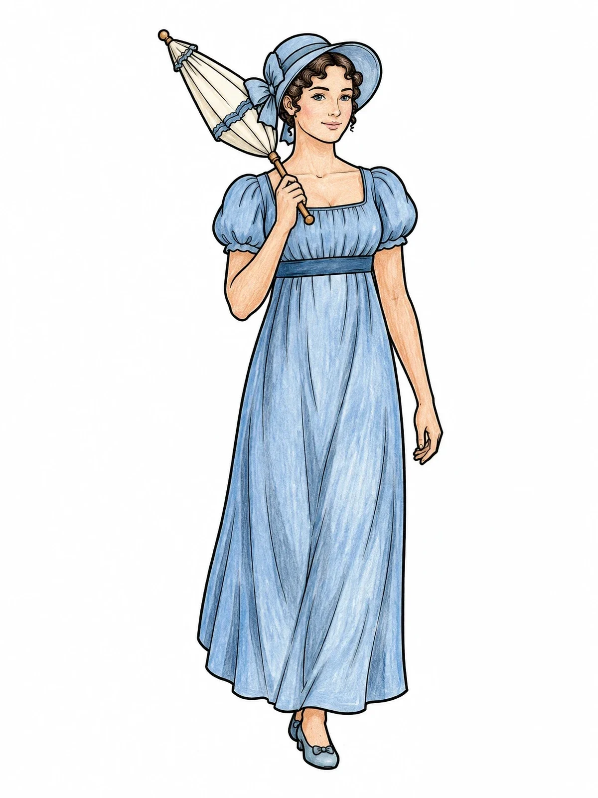 Colored example of the Regency Lady With Parasol coloring page