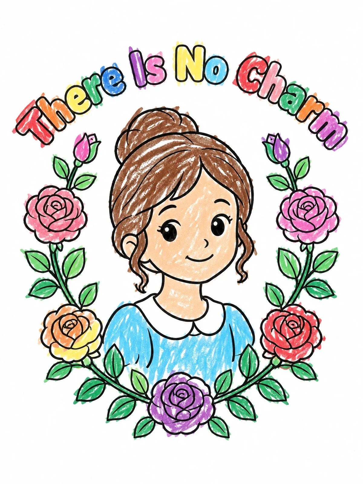 Colored example of the Jane Austen Portrait With Rose Wreath coloring page
