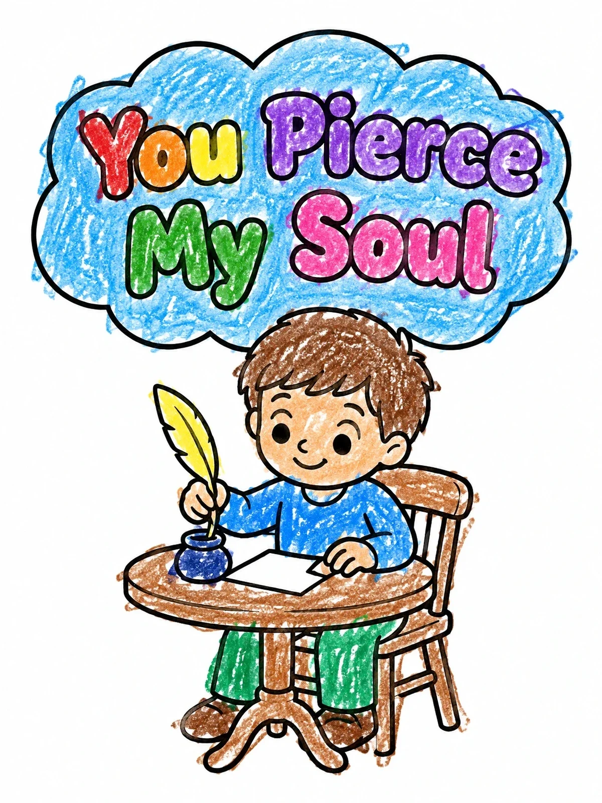 Colored example of the Young Boy Writing Persuasion Quote coloring page
