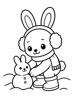 Free printable Bunny Building A Snow Rabbit coloring page