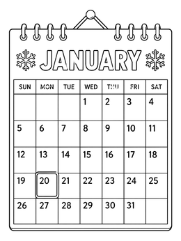 A wall calendar marking MLK Day on this martin luther king coloring page.