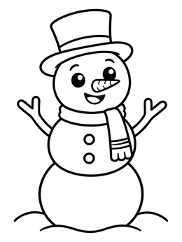 A cheerful smiling snowman wearing a top hat and scarf on this january coloring page.