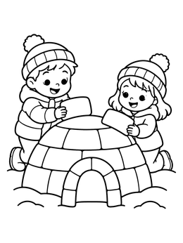 Free printable Children Building An Igloo coloring page