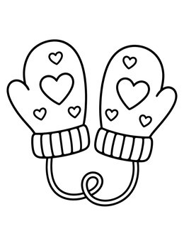 Free printable Cozy Winter Mittens With Hearts coloring page
