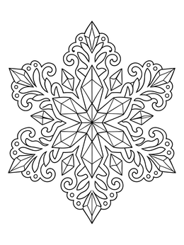 Geometric ice crystal mandala in a detailed january coloring page.
