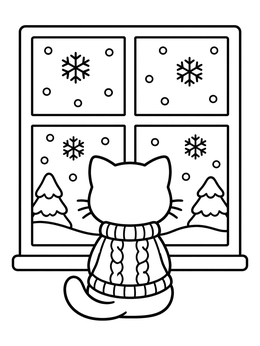 Free printable Kitten In Sweater By Winter Window coloring page