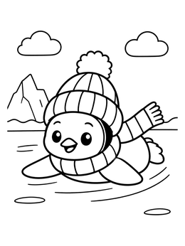 Free printable Penguin Sliding On The Ice coloring page