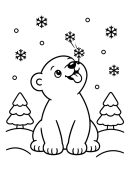 Free printable Polar Bear Cub Catching Snowflakes coloring page