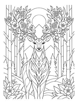A majestic stag stands in a forest on this january coloring page.