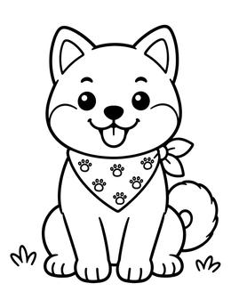 Free printable Cute Shiba Inu Puppy With Bandana coloring page