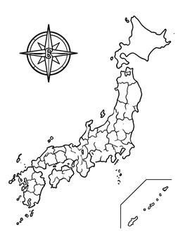 Free printable Japan Outline Map With Compass coloring page