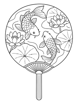 Free printable Japanese Uchiwa Fan With Koi Fish coloring page